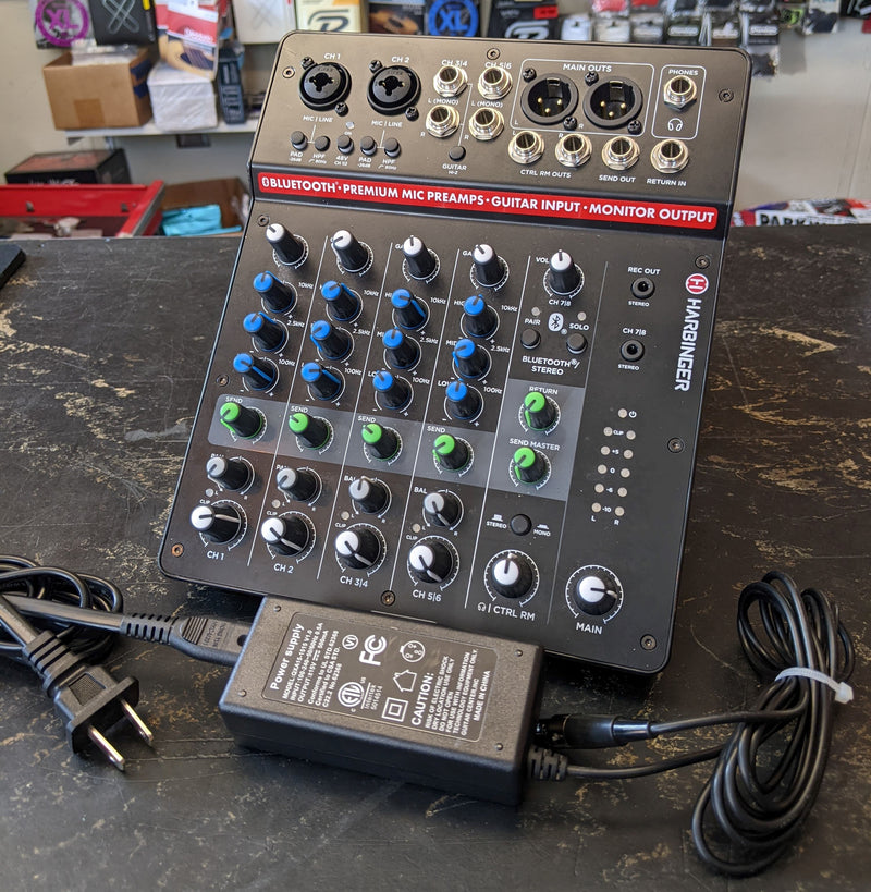 Harbinger LV8 8-Channel Analog Mixer with Bluetooth w/Power Supply
