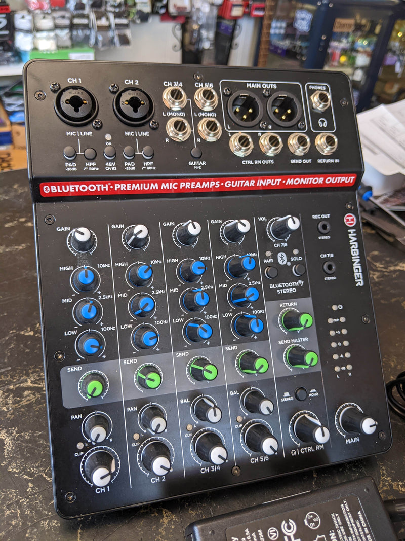 Harbinger LV8 8-Channel Analog Mixer with Bluetooth w/Power Supply