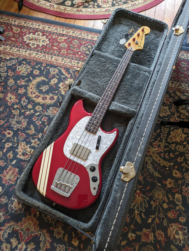 Fender Pawn Shop Mustang Bass Electric Bass Guitar 2014 Red Racing Stripe w/Case