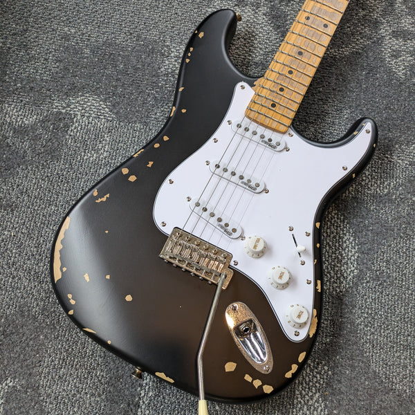 Vintage V6MR Icon Series SSS Distressed Electric Guitar Black #M20220294