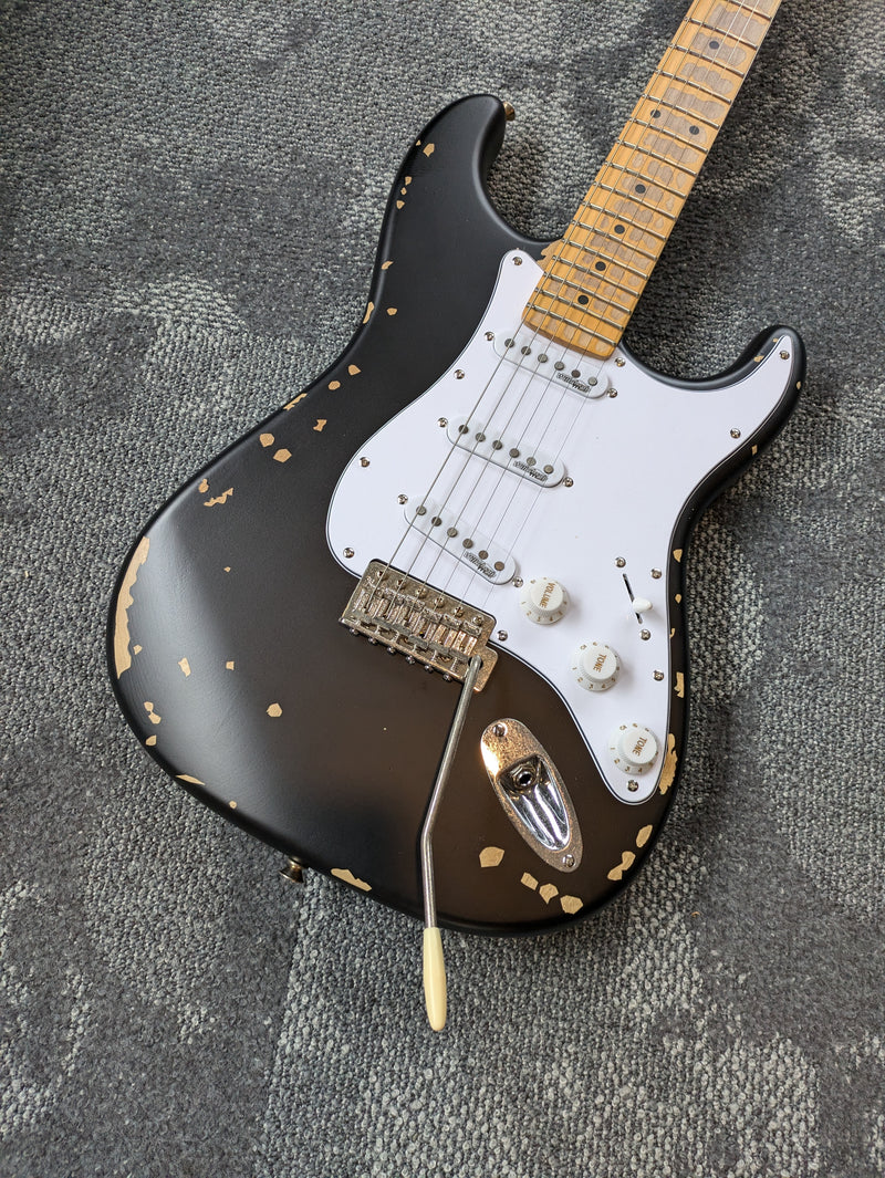 Vintage V6MR Icon Series SSS Distressed Electric Guitar Black