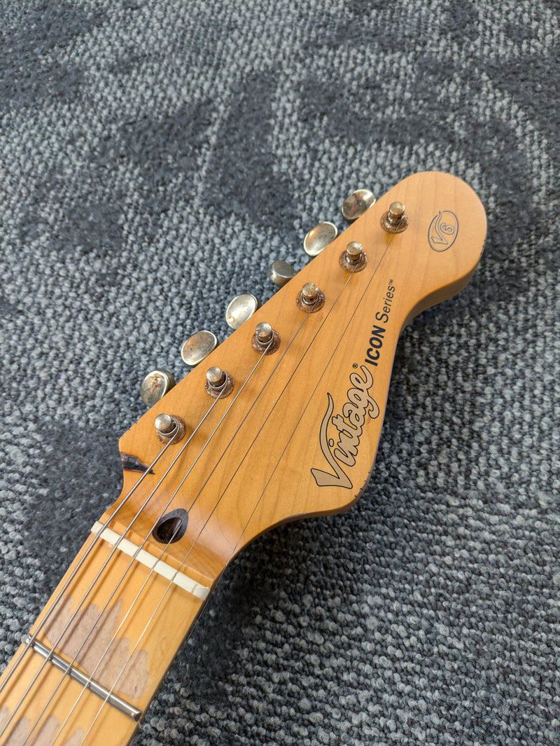 Vintage V6MR Icon Series SSS Distressed Electric Guitar Black