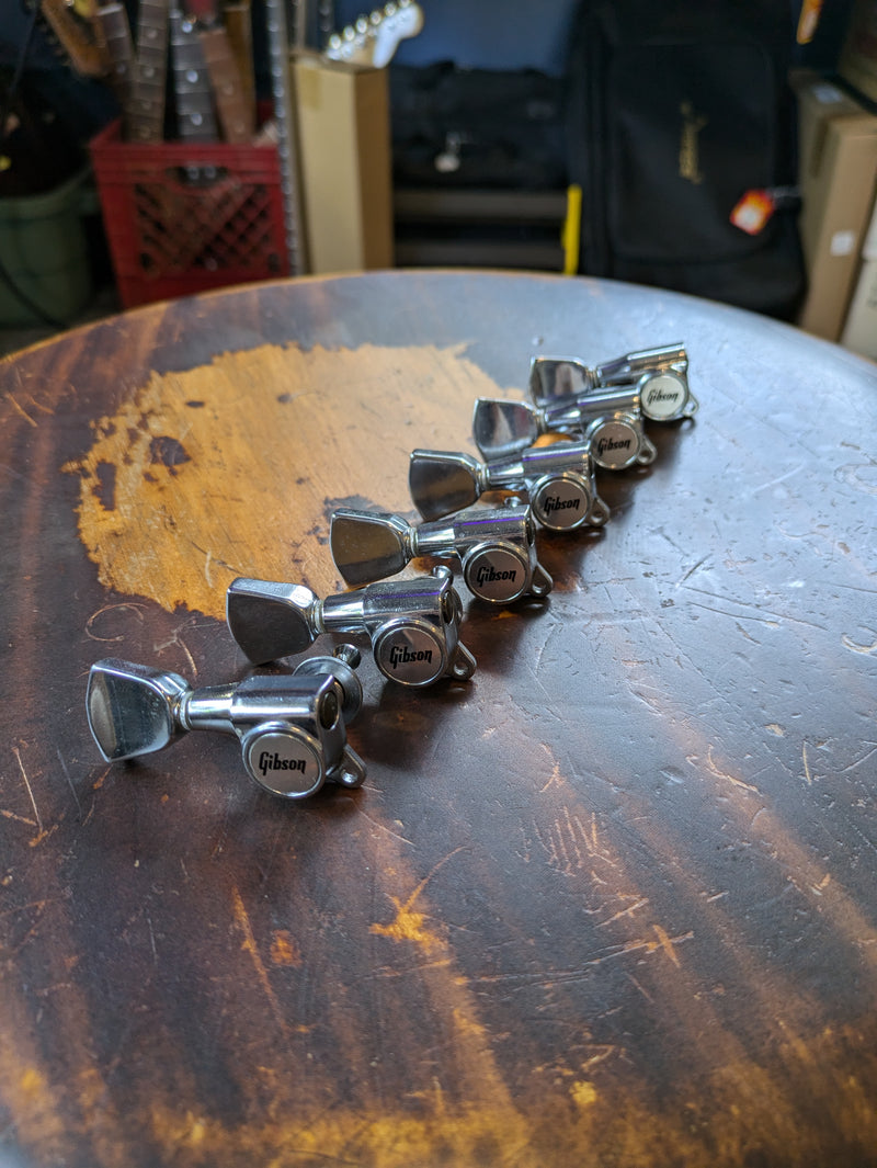 Gibson 6 In-Line Tuners Chrome 1980s Block Logo