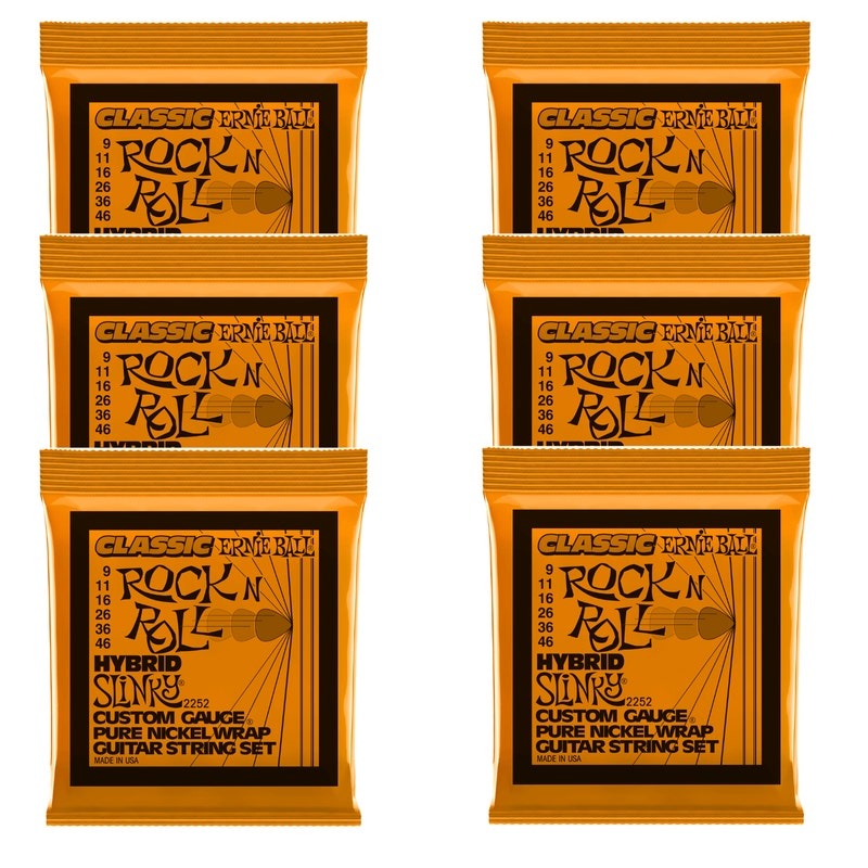 Ernie Ball 6-Pack Hybrid Slinky Classic Rock N Roll Electric Guitar Strings 9-46 (2252)