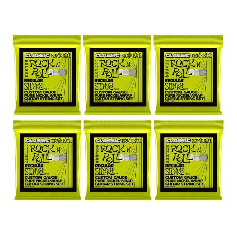 Ernie Ball 6-Pack Classic Rock N Roll Regular Slinky Pure Nickel Guitar Strings 10-46 (2251)