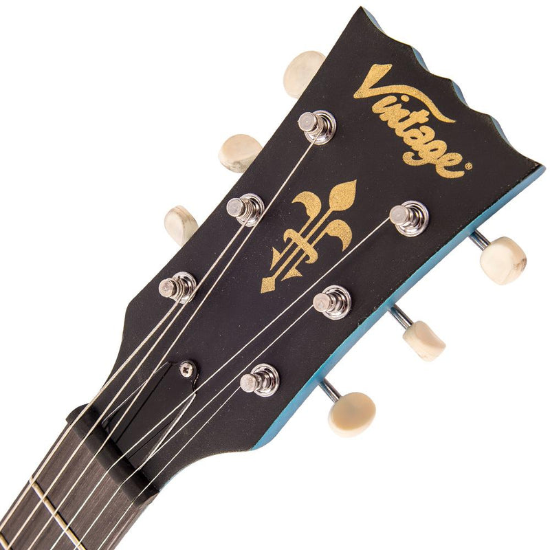 Vintage V120MR Icon Distressed Singlecut Gun Hill Blue Over Sunburst